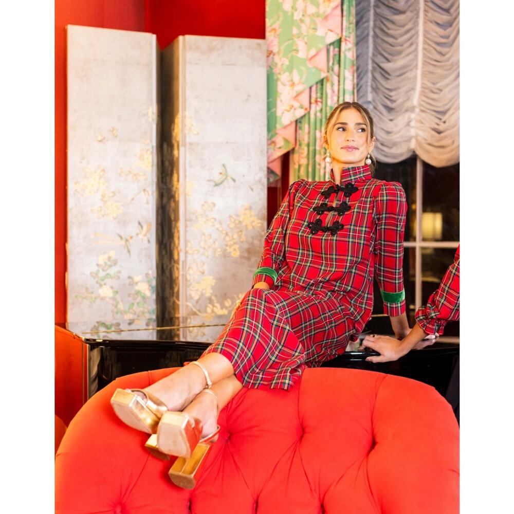 HOUSE OF MBR RED TARTAN BOUVIER‎ LONG $385 NWT SIZE SMALL